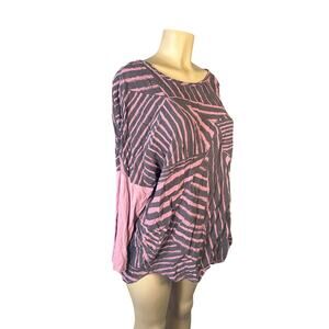 Vintage Women 2 UNO Danmark Denmark Purple Stripe Blouse Shirt Top Lagenlook